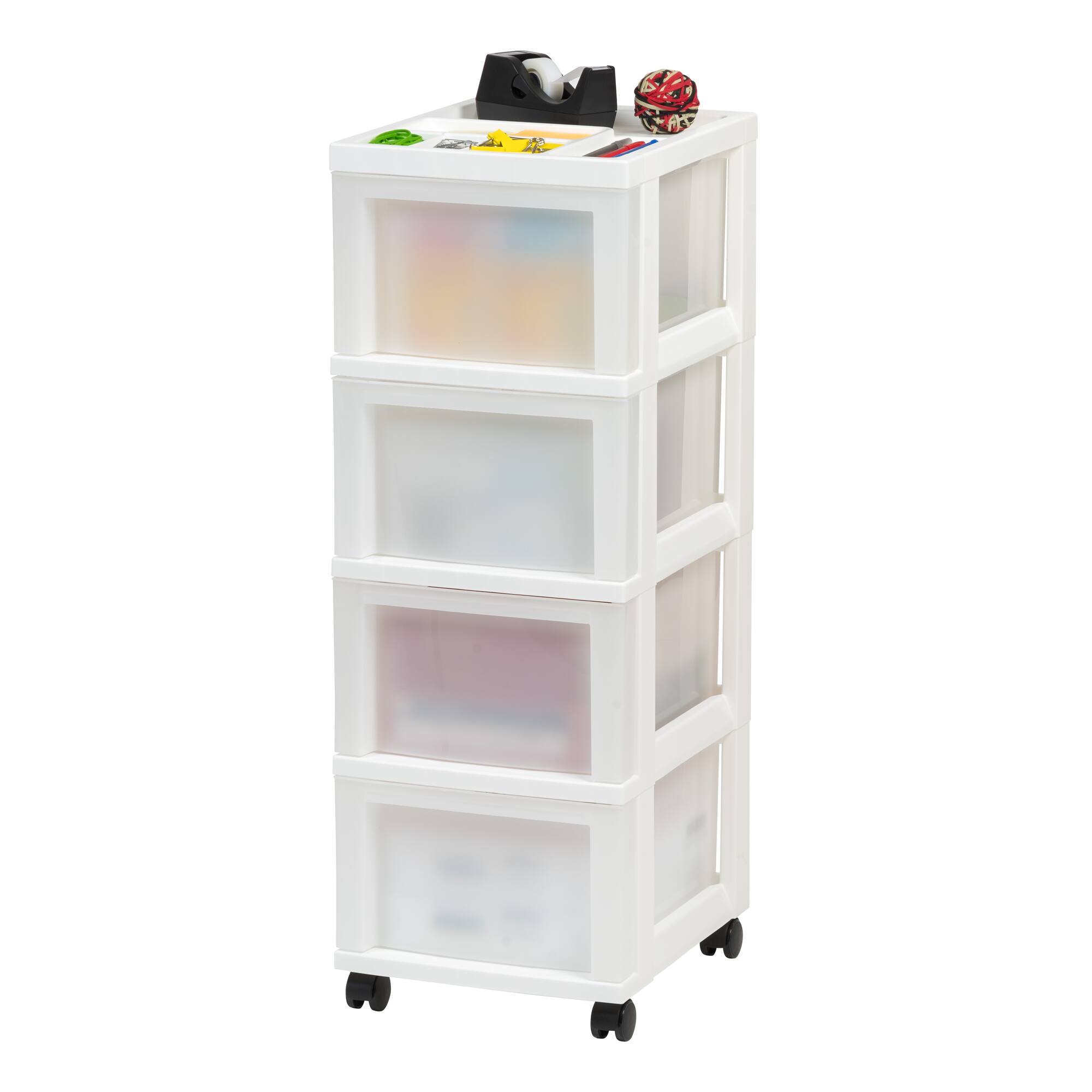 IRIS White 4-Drawer Medium Cart With Organizer Top
